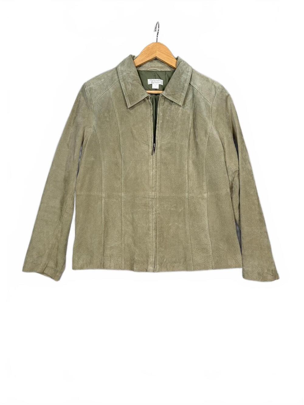 Christopher & Banks Genuine Pig Leather Suede Jacket Sage Green Olive Size M